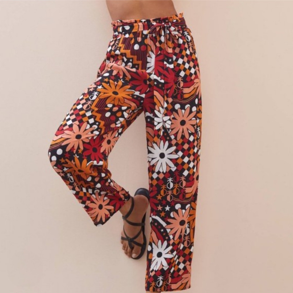 FARM Rio Red and Orange Wide-leg Pants